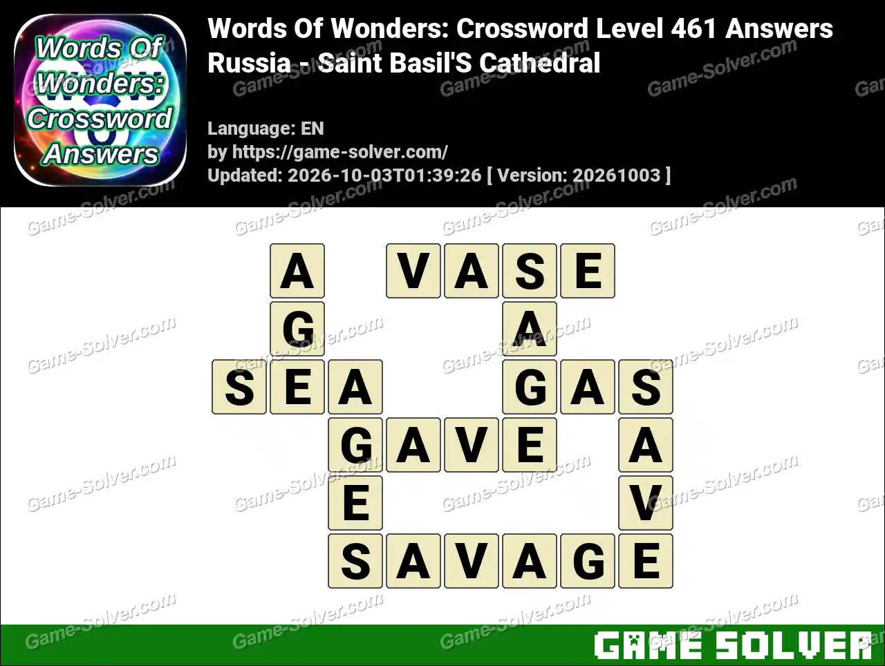 Words Of Wonders: Crossword Level 461 Answers – Russia – Saint Basil’S Cathedral